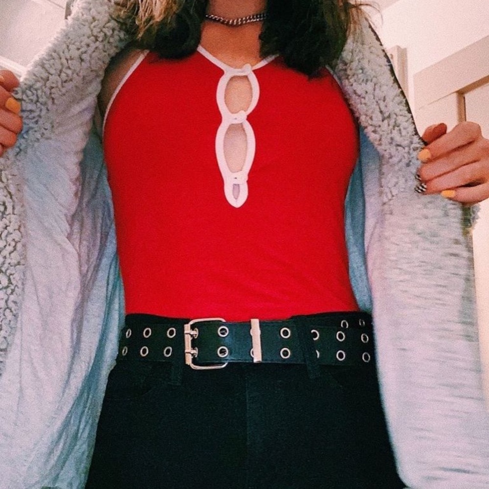 Urban Outfitters Out from Under red and white button up bodysuit